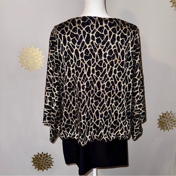 Catos Women’s Plus 18/20 Black Gold Metallic Top Leopard Print Dolman Sleeves - Picture 3 of 11